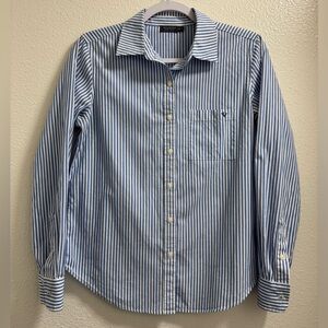 Vineyard Vines Button Up Striped Blouse Shirt Pocket Stretch Blue Women's 2 XS